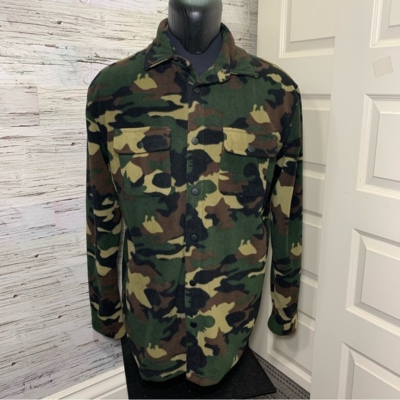 Djab Simons Green Fleece Sweater Jacket Camo Shacket Snap Buttons Sz L Hunting - Picture 4 of 13